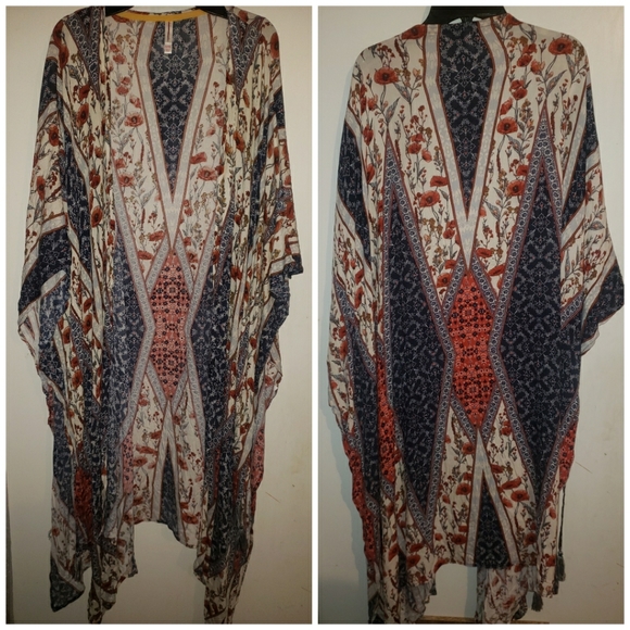 Xhilaration Tops - XL XXL floral leaves kimono wrap duster cardigan